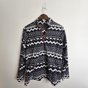Eddie Bauer Nordic Pattern Quarter Zip Fleece Pullover | Black & White ❄️